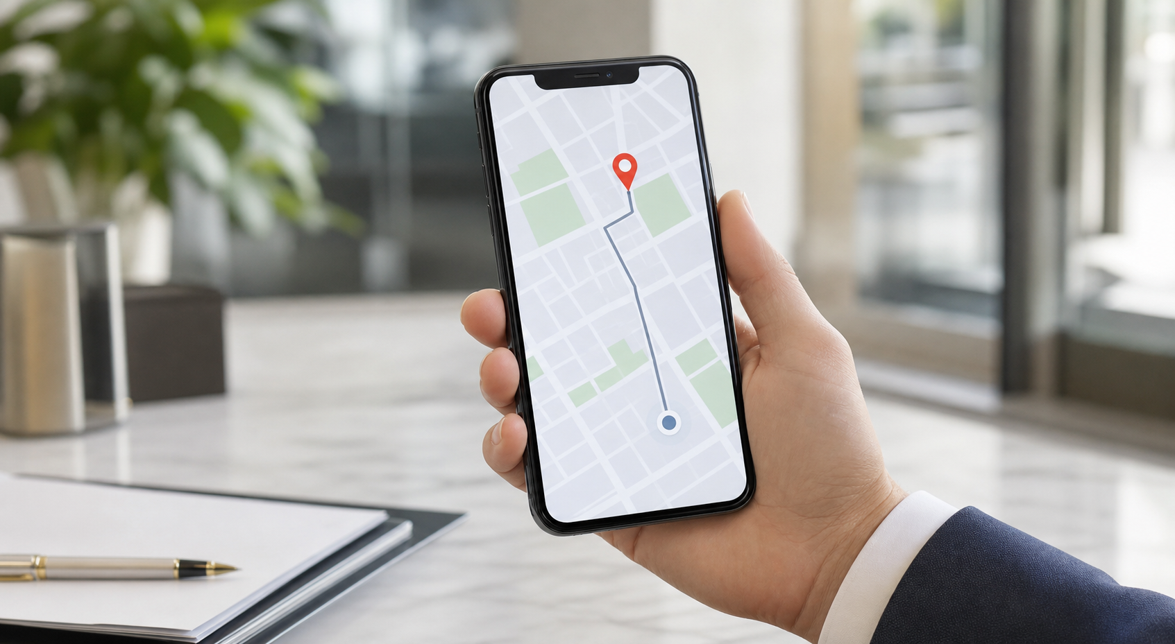 Smartphone displaying a map for United IP Counselors office access